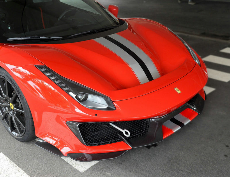 Ferrari 488 GTB Pista OE Type front hood (Upper side primer & under side carbon)