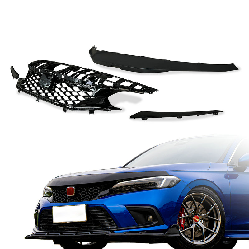 Honda Civic Gen 11 FE1 TR Type front grill  (Gloss black, Sedan)