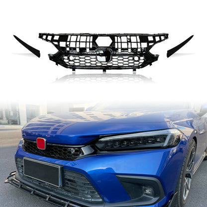 Honda Civic Gen 11 FL1 TR Type front grill  (Gloss black, Hatchback)