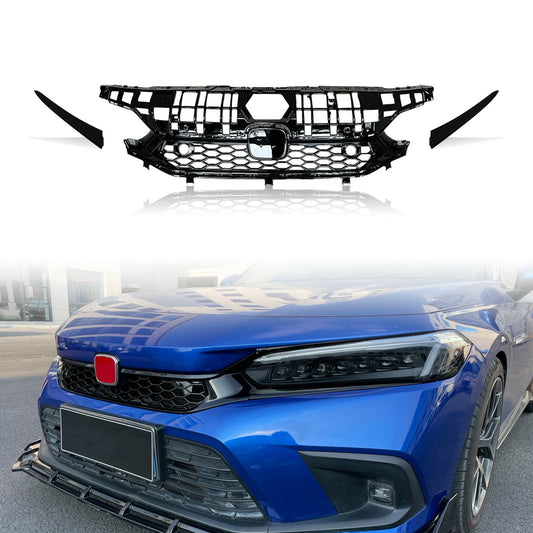 Honda Civic Gen 11 FL1 TR Type front grill  (Gloss black, Hatchback)